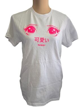 White T-shirt Tee That Says Kawaii In Pink - Small